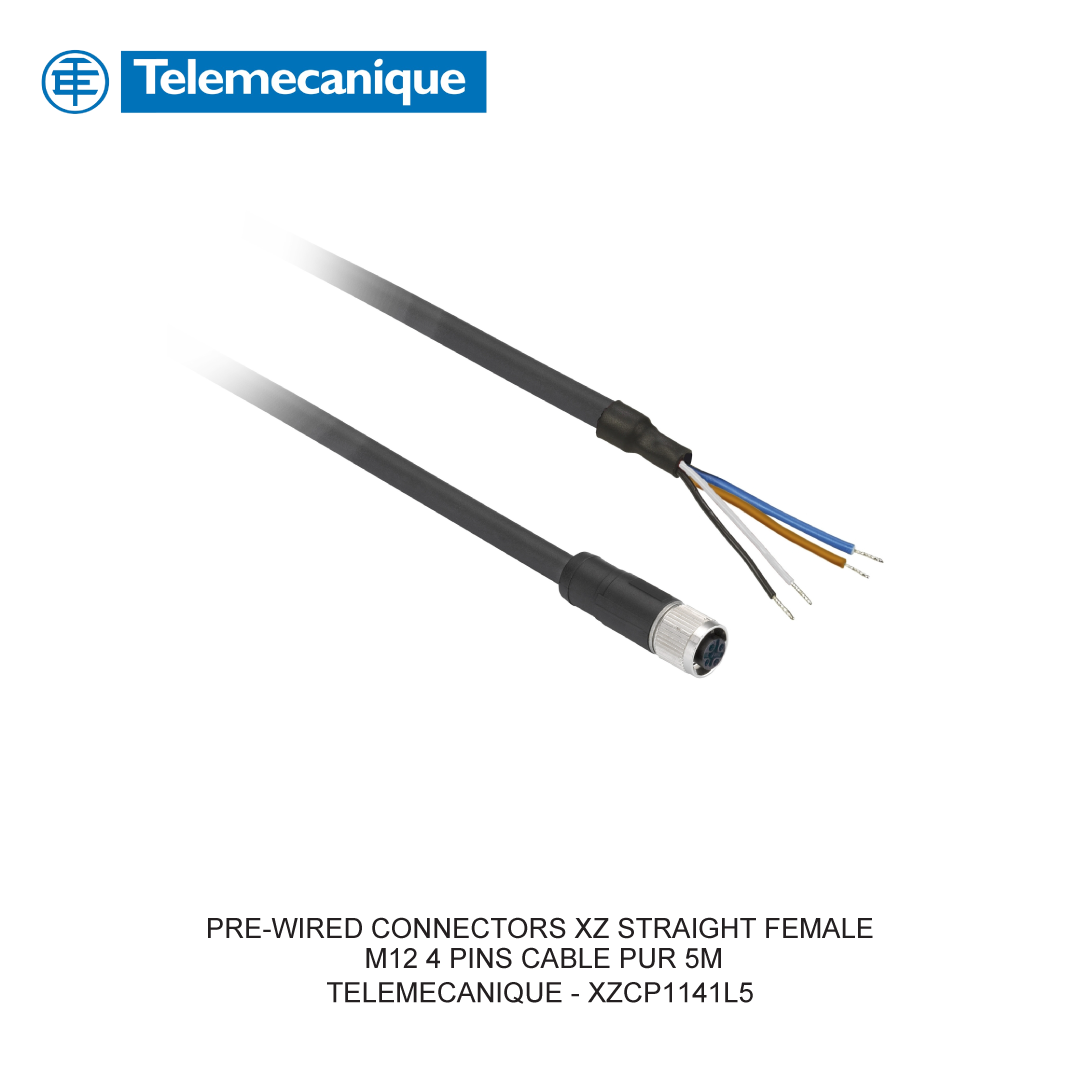 PRE-WIRED CONNECTORS XZ STRAIGHT FEMALE M12 4 PINS CABLE PUR 5M