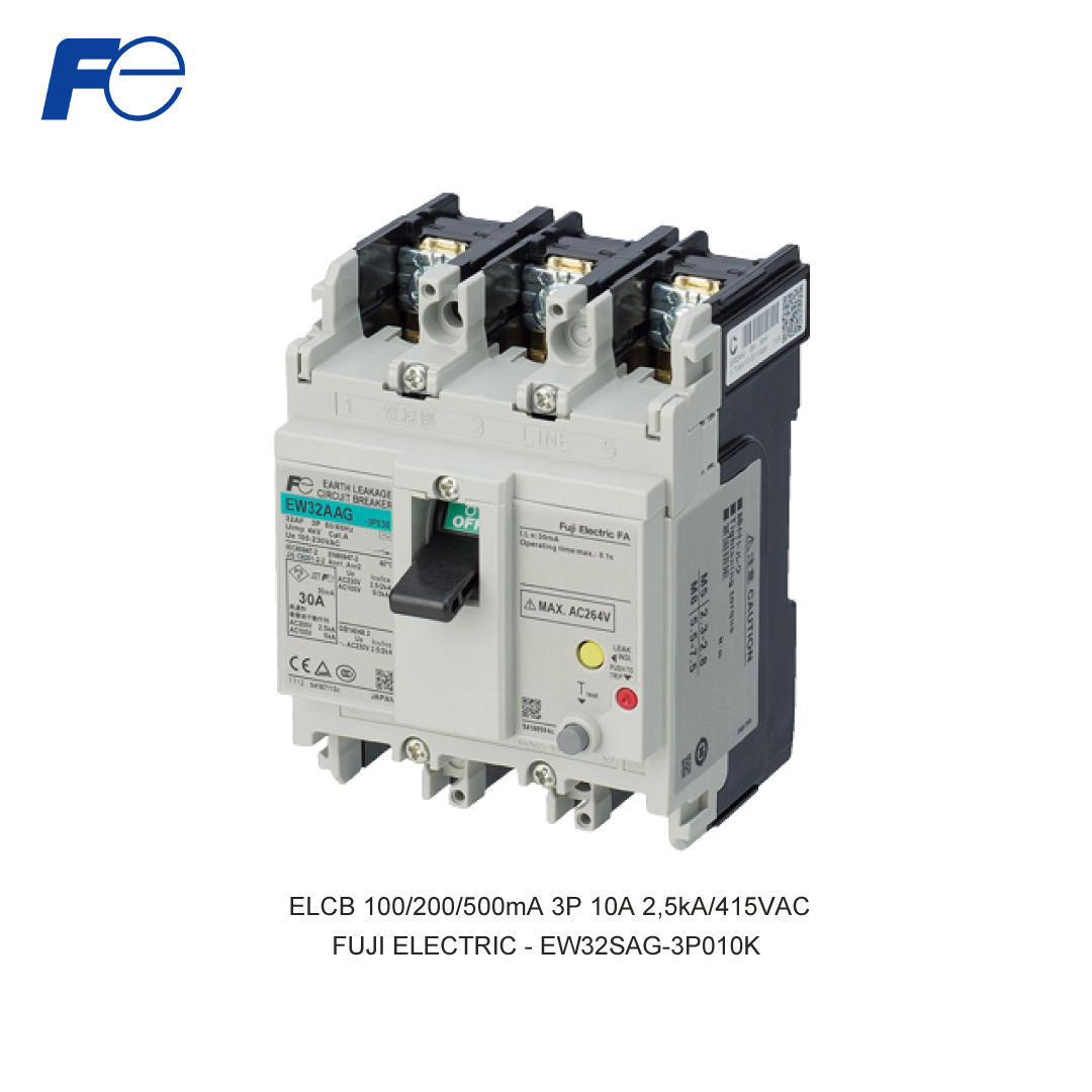 ELCB 100/200/500mA 3P 10A 2,5kA/415VAC
