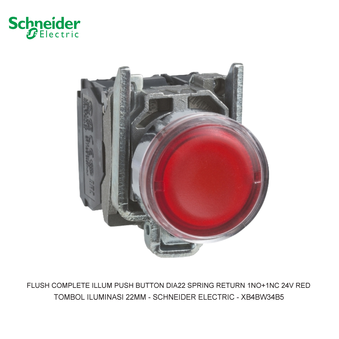 FLUSH COMPLETE ILLUM PUSH BUTTON DIA22 SPRING RETURN 1NO+1NC 24V RED