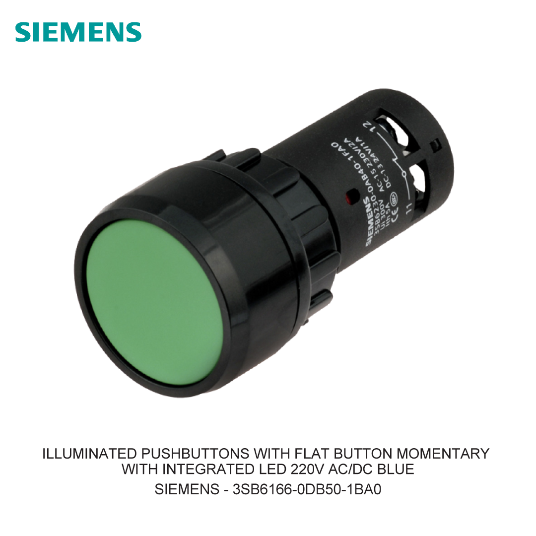 ILLUMINATED PUSHBUTTONS WITH FLAT BUTTON MOMENTARY WITH INTEGRATED LED 220V AC/DC BLUE
