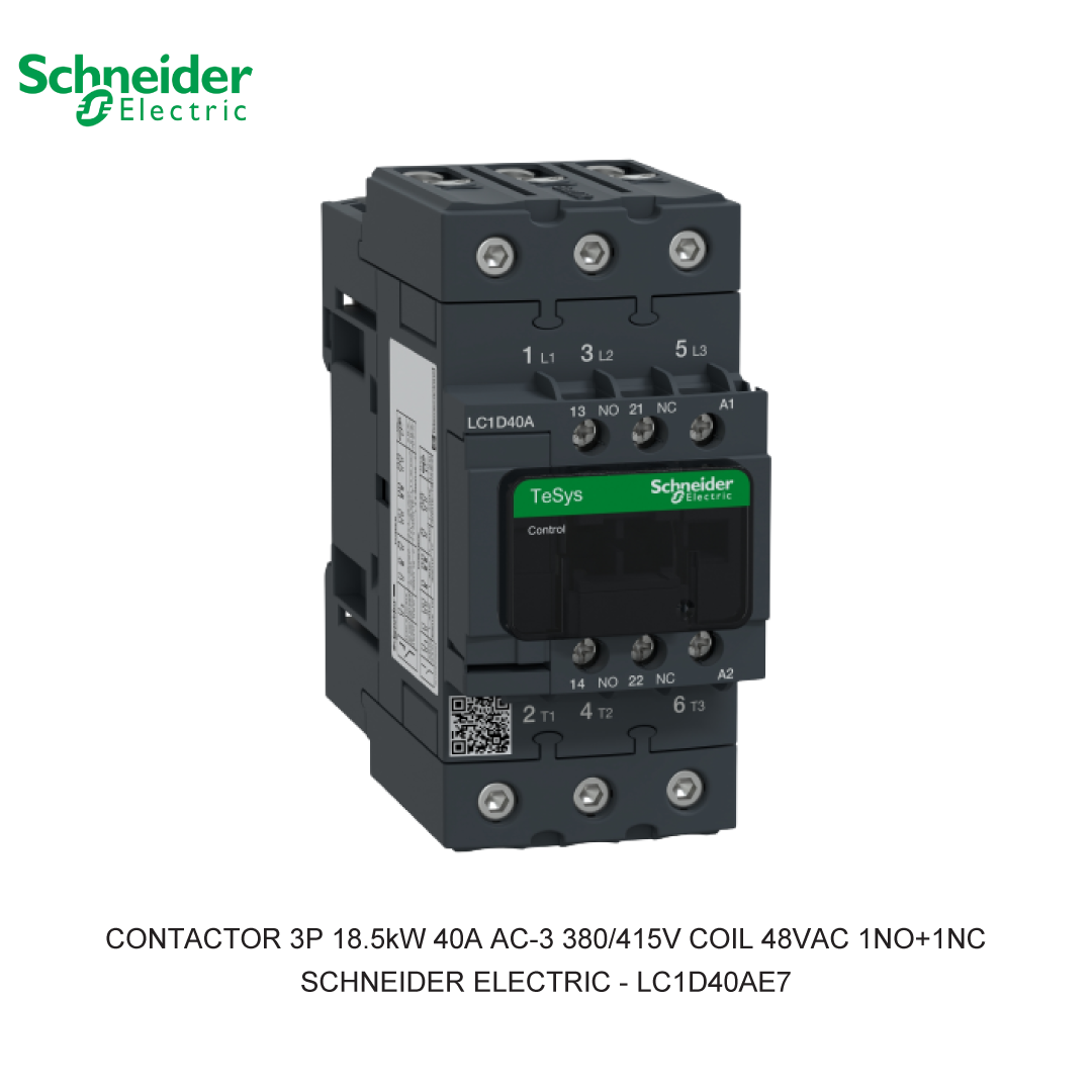 CONTACTOR 3P 18.5kW 40A AC-3 380/415V COIL 48VAC 1NO+1NC