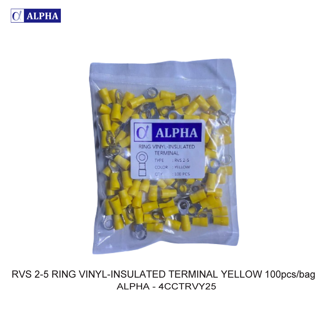 RVS 2-5 RING VINYL-INSULATED TERMINAL YELLOW 100pcs/bag