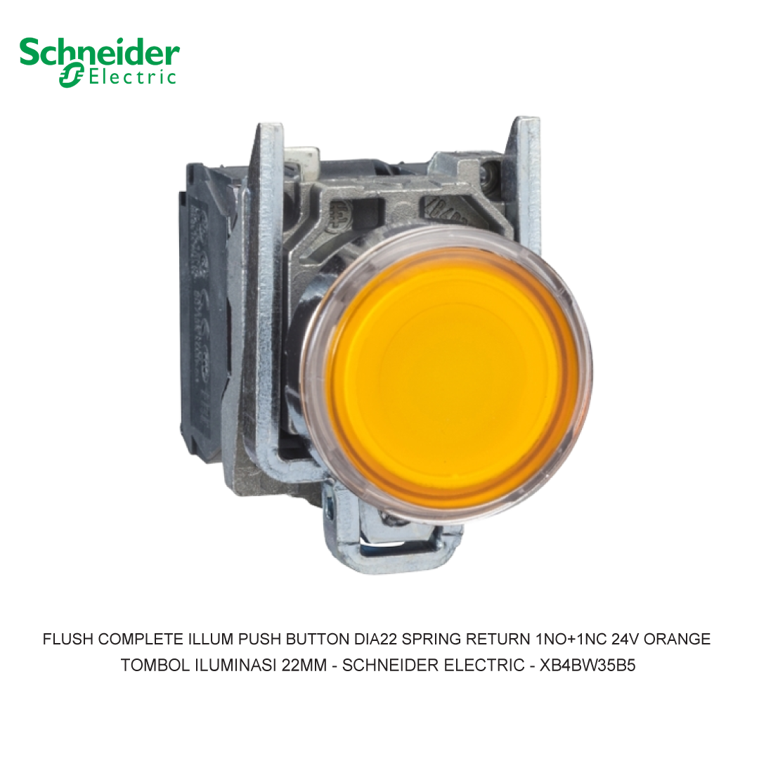 FLUSH COMPLETE ILLUM PUSH BUTTON DIA22 SPRING RETURN 1NO+1NC 24V ORANGE
