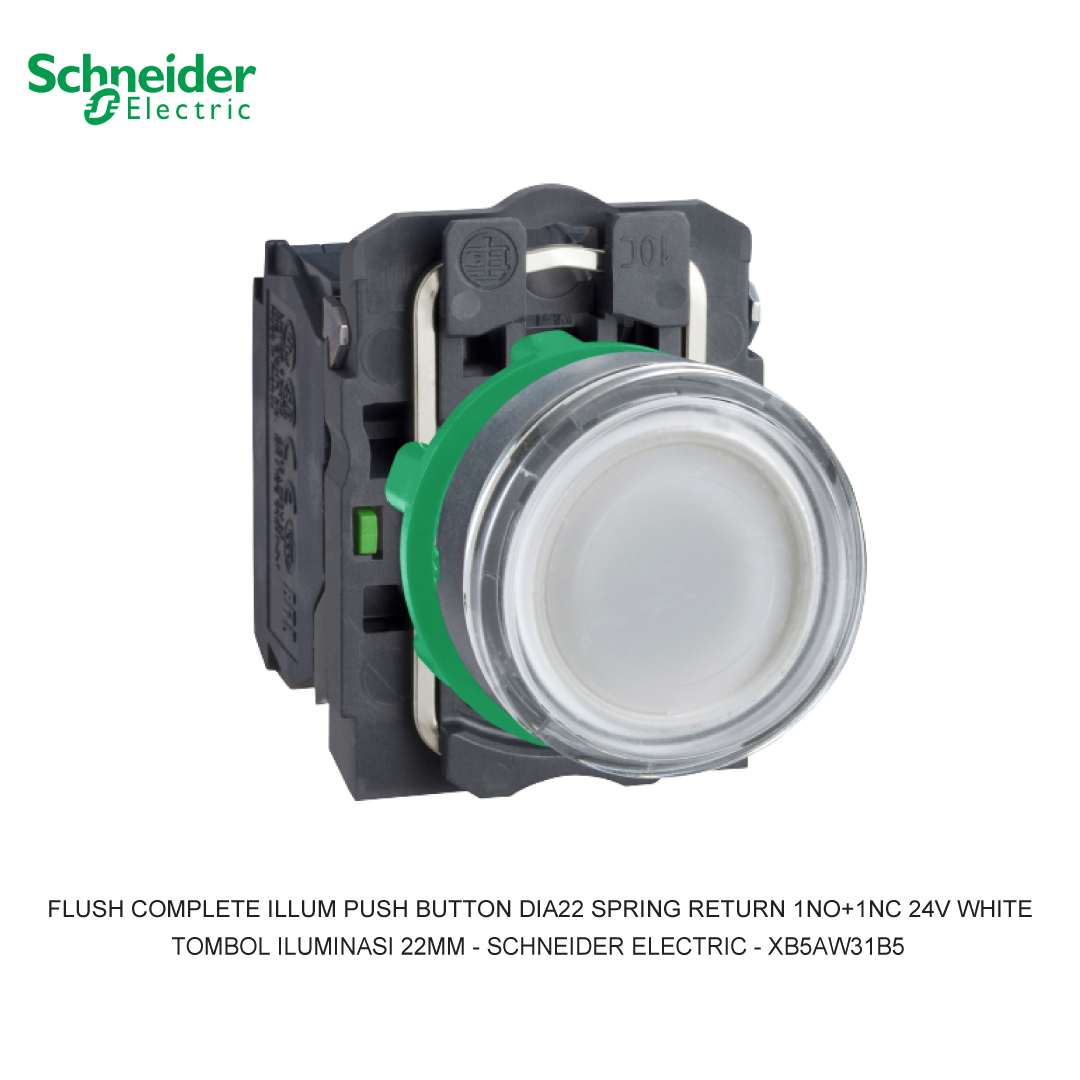 FLUSH COMPLETE ILLUM PUSH BUTTON DIA22 SPRING RETURN 1NO+1NC 24V WHITE