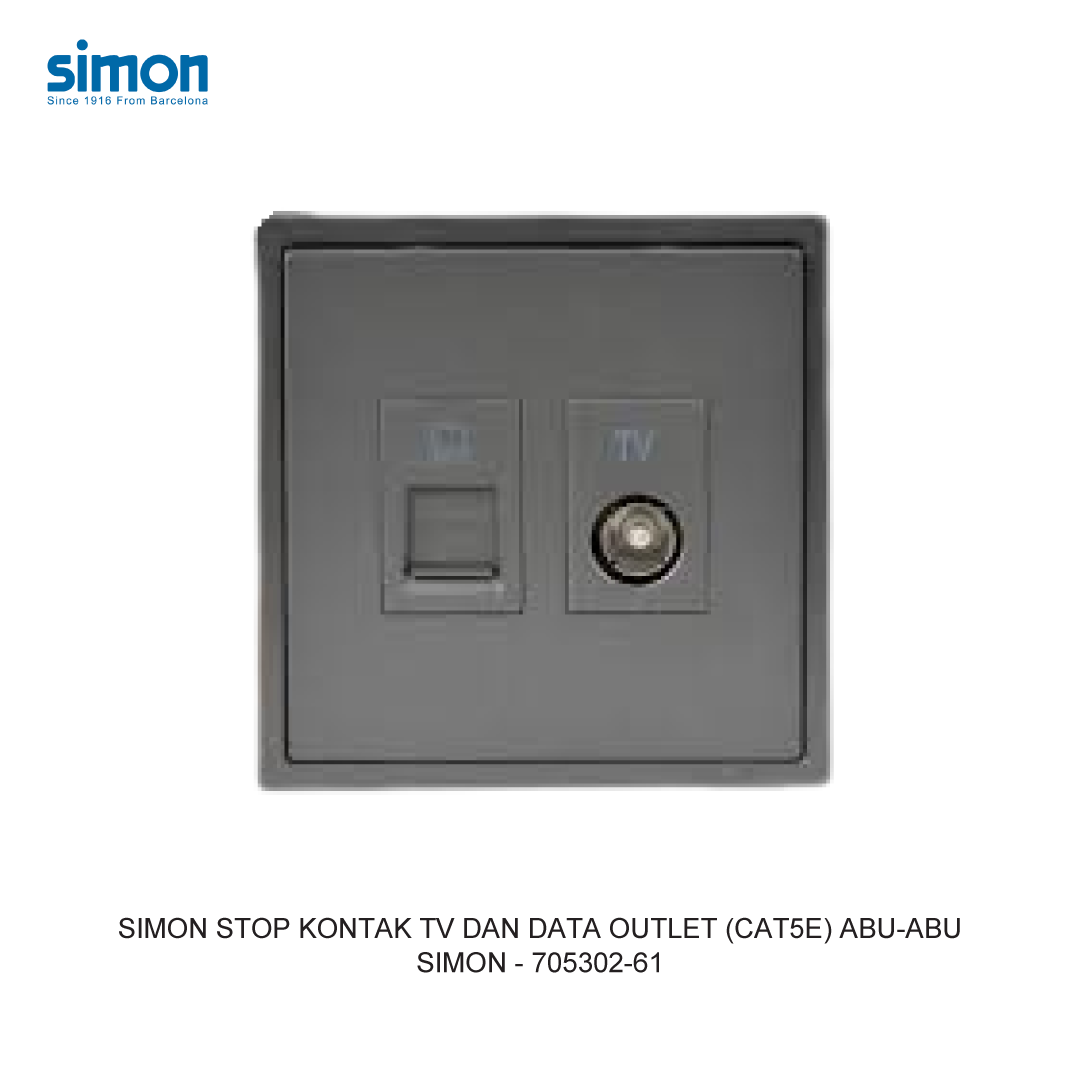 SIMON i7 STOP KONTAK TV DAN DATA OUTLET (CAT5E) ABU-ABU