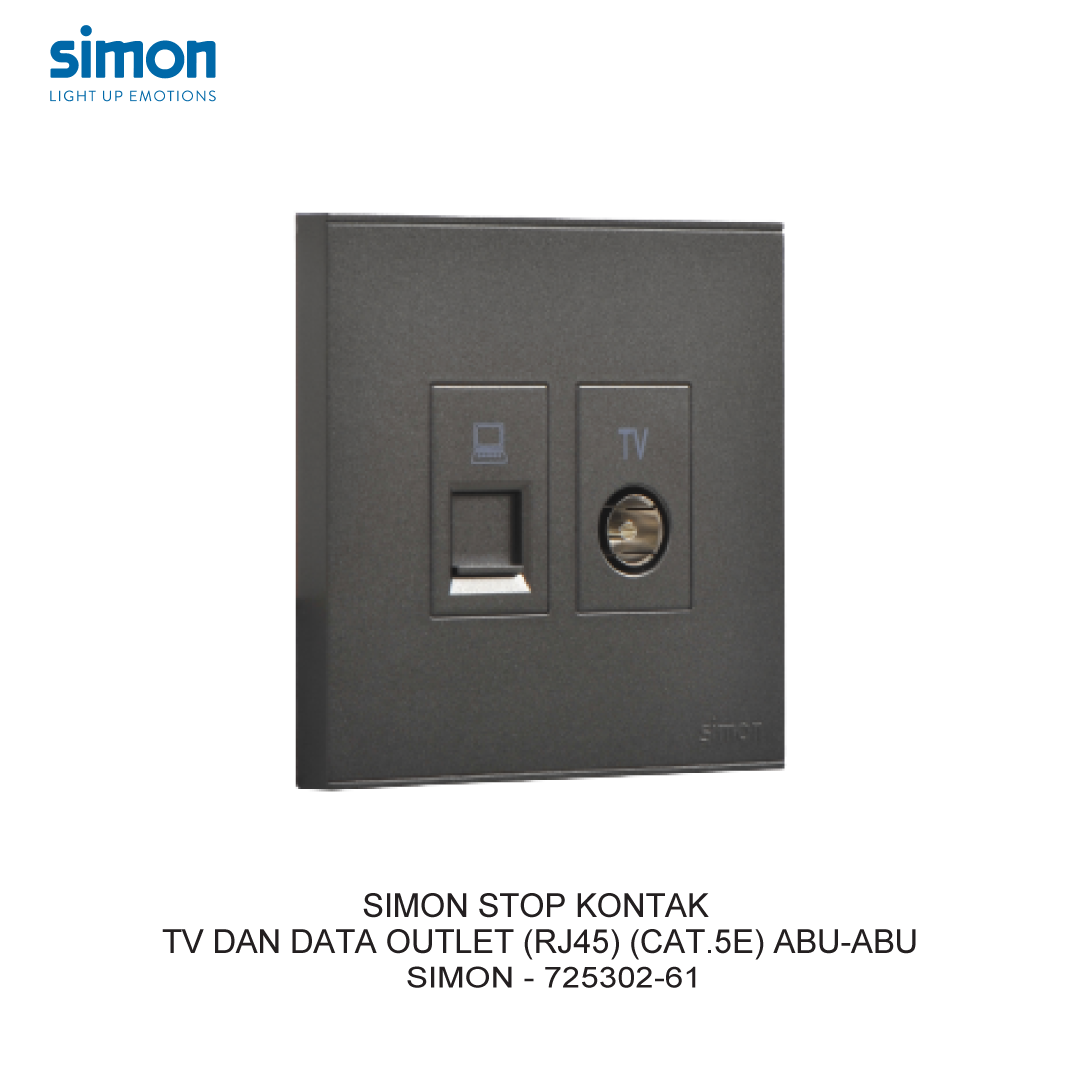 SIMON E6 STOP KONTAK TV DAN DATA OUTLET (RJ45) (CAT.5E) ABU-ABU