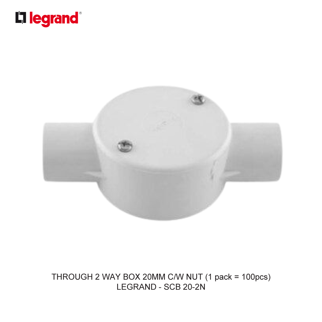 THROUGH 2 WAY BOX 20MM C/W NUT (1 pack = 100pcs)