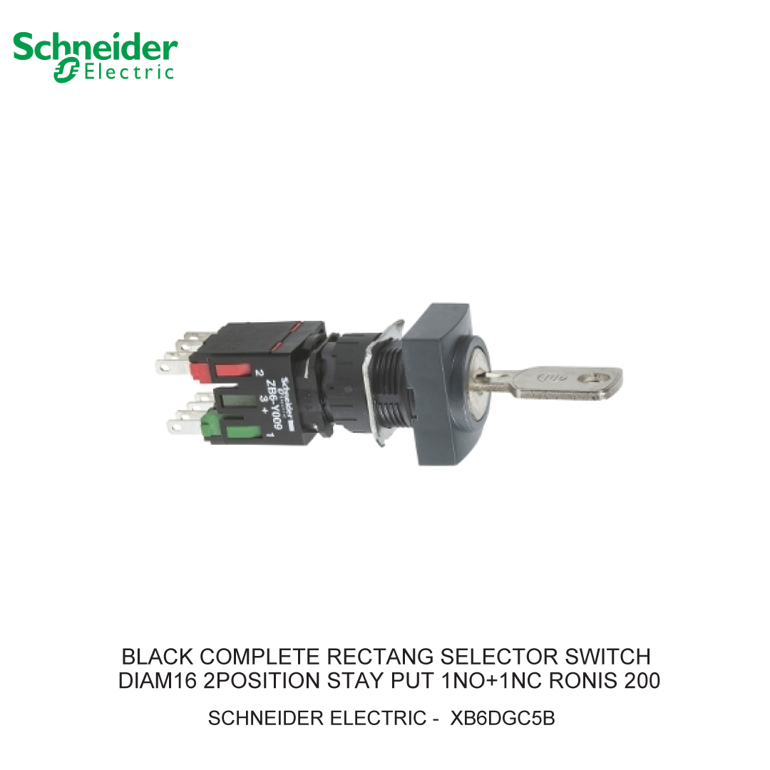 BLACK COMPLETE RECTANG SELECTOR SWITCH DIAM16 2POSITION STAY PUT 1NO+1NC RONIS 200
