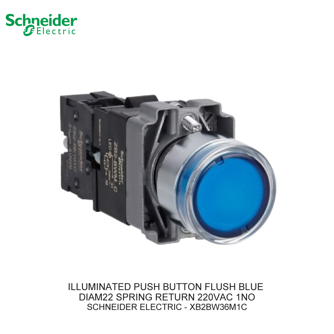 ILLUMINATED PUSH BUTTON FLUSH BLUE DIAM22 SPRING RETURN 220VAC 1NO