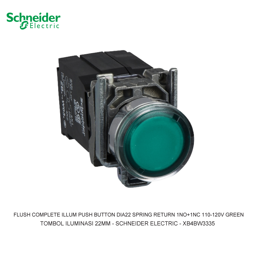 FLUSH COMPLETE ILLUM PUSH BUTTON DIA22 SPRING RETURN 1NO+1NC 110-120V GREEN
