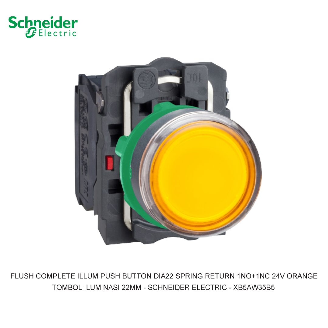 FLUSH COMPLETE ILLUM PUSH BUTTON DIA22 SPRING RETURN 1NO+1NC 24V ORANGE