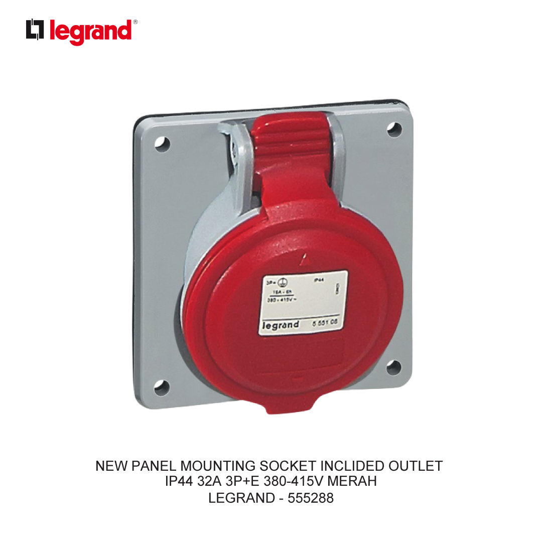 NEW PANEL MOUNTING SOCKET INCLIDED OUTLET IP44 32A 3P+E 380-415V MERAH