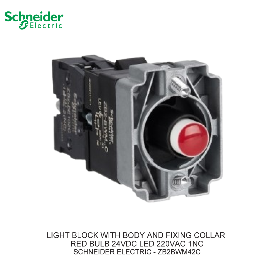 LIGHT BLOCK WITH BODY AND FIXING COLLAR RED BULB 24VDC LED 220VAC 1NC