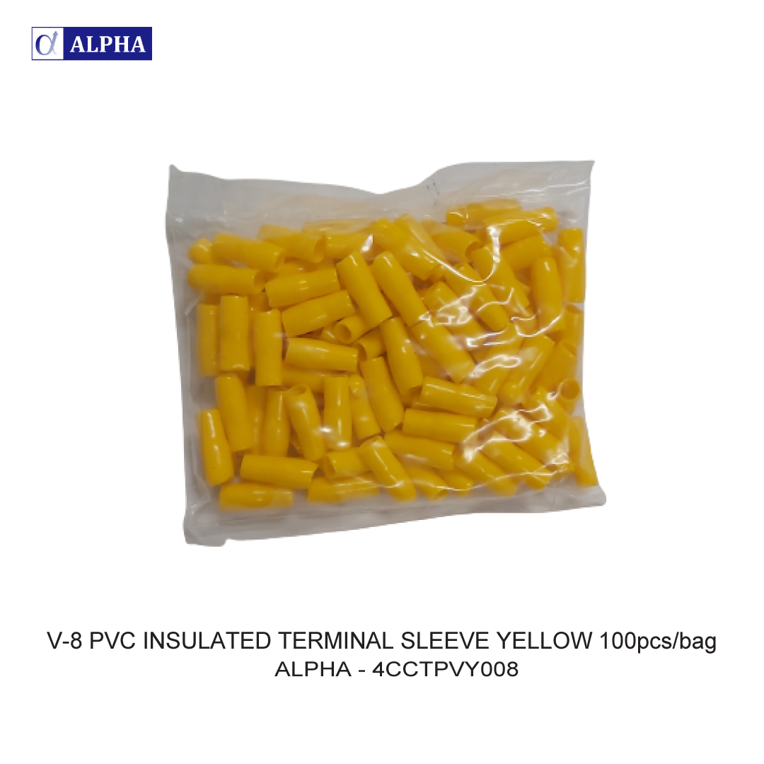 V-8 PVC INSULATED TERMINAL SLEEVE YELLOW 100pcs/bag
