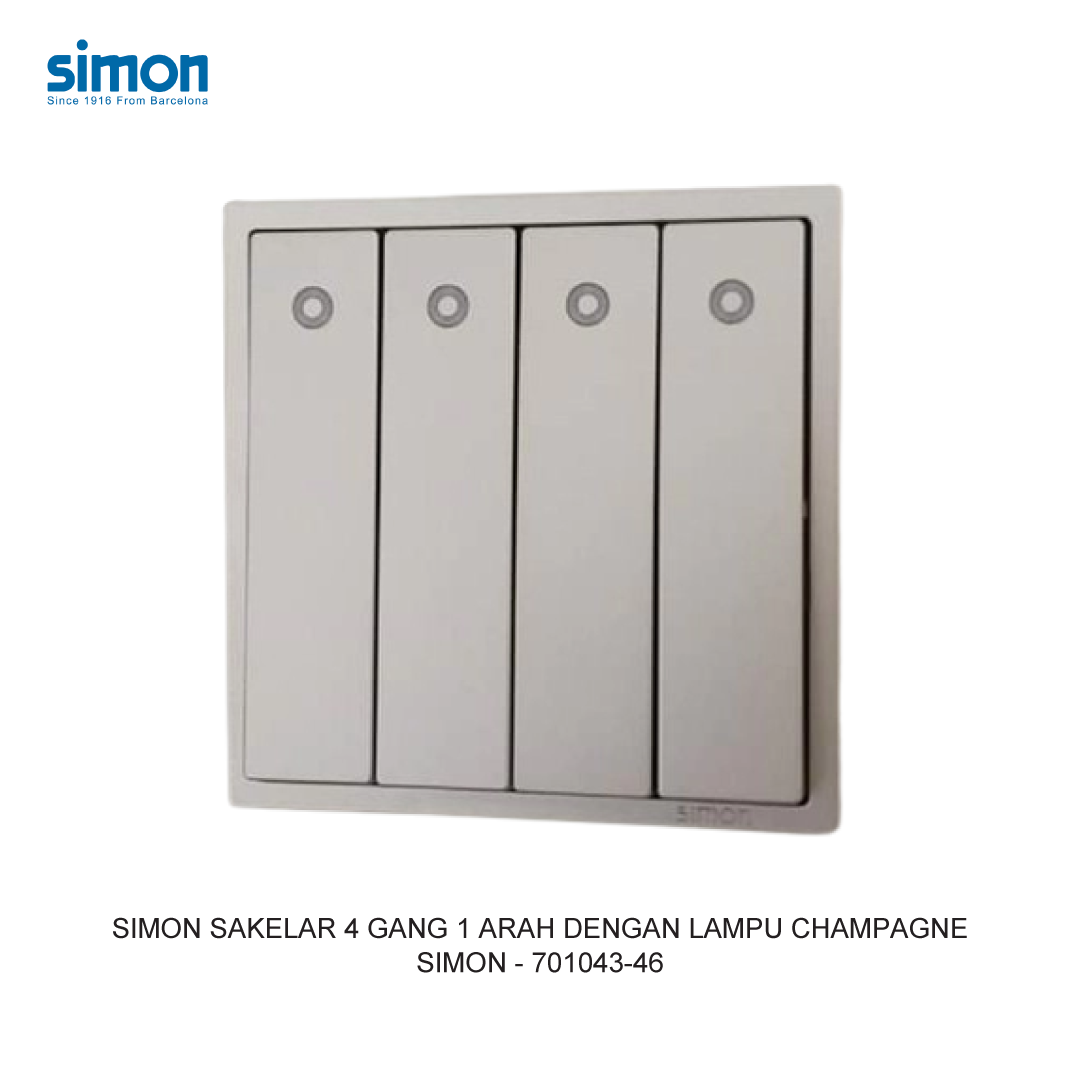 SIMON 4 GANG 1 WAY SWITCH MODULE WITH LED CHAMPAGNE