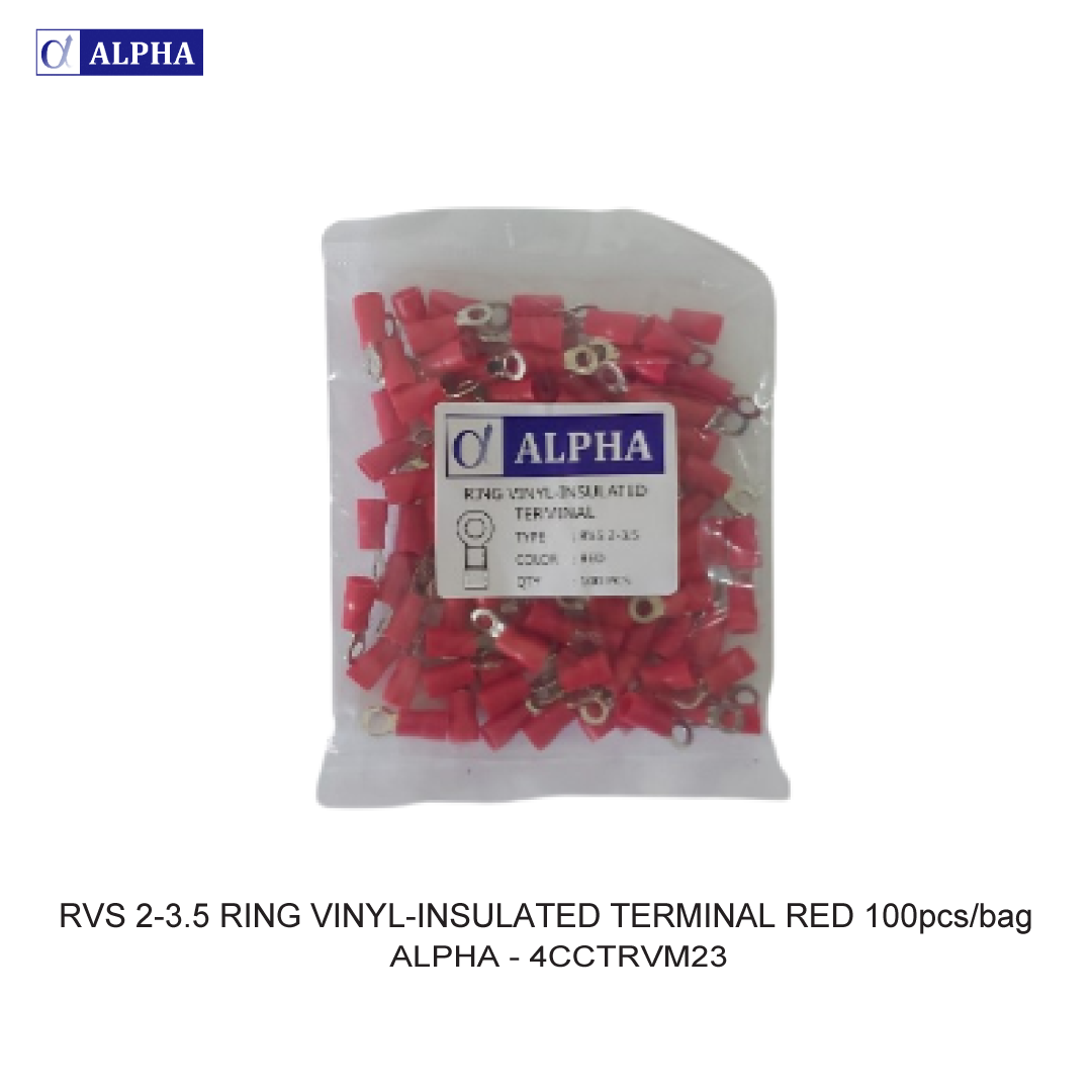 RVS 2-3.5 RING VINYL-INSULATED TERMINAL RED 100pcs/bag