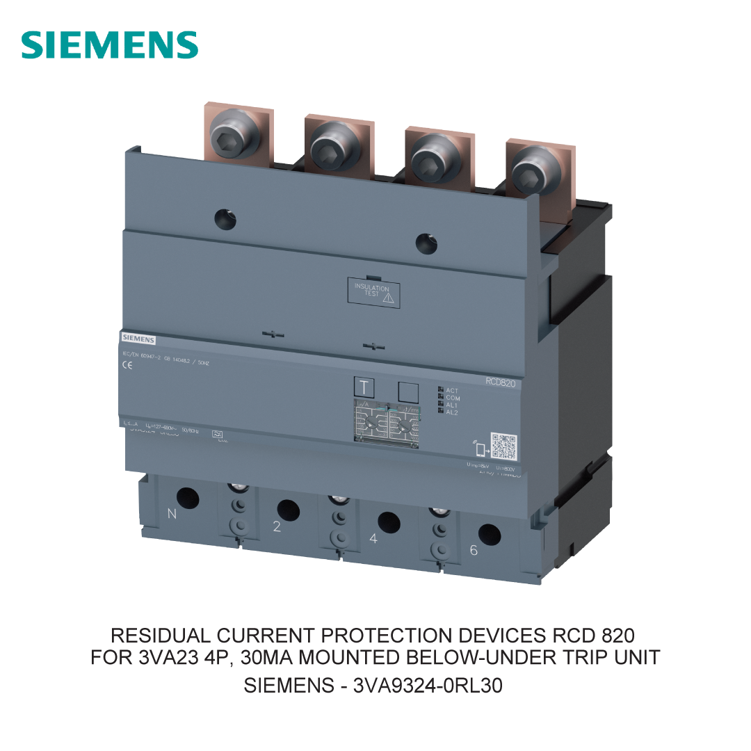RESIDUAL CURRENT PROTECTION DEVICES RCD 820 FOR 3VA23 4P, 30MA MOUNTED BELOW-UNDER TRIP UNIT