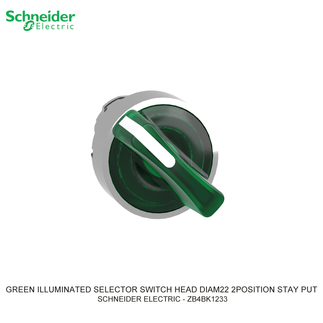 GREEN ILLUMINATED SELECTOR SWITCH HEAD DIAM22 2POSITION STAY PUT