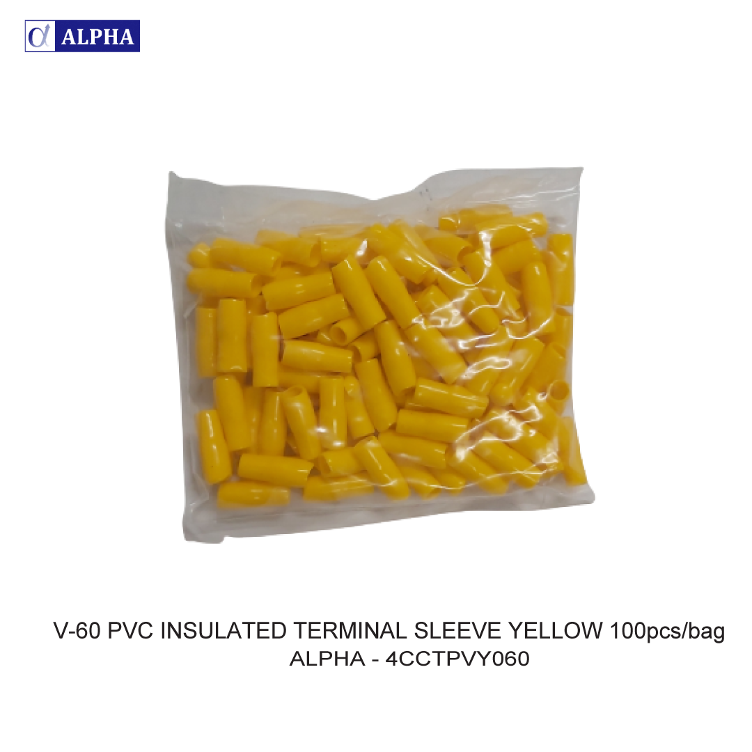 V-60 PVC INSULATED TERMINAL SLEEVE YELLOW 100pcs/bag