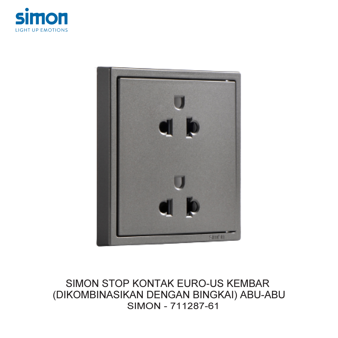 SIMON TWIN EURO-US SOCKET (COMBINED WITH FRAME) GREY