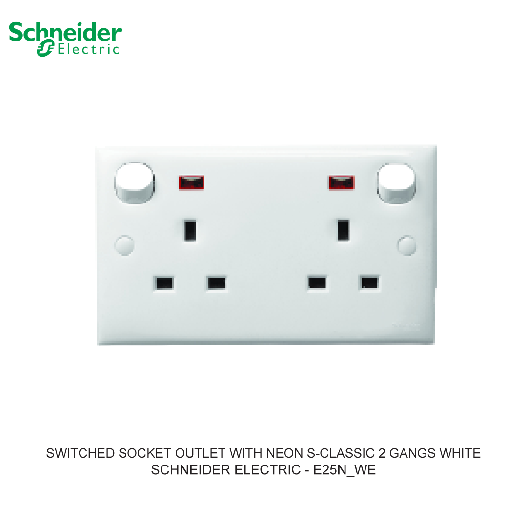 SWITCHED SOCKET OUTLET WITH NEON S-CLASSIC 2 GANGS WHITE