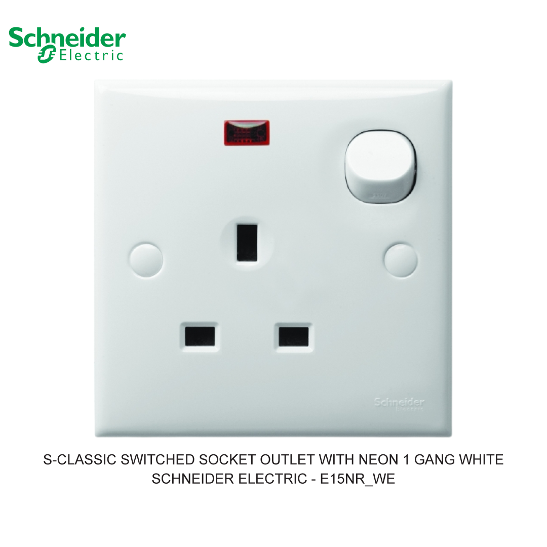 S-CLASSIC SWITCHED SOCKET OUTLET WITH NEON 1 GANG WHITE