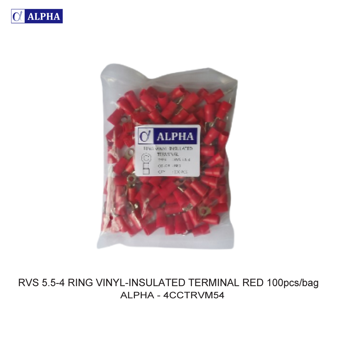 RVS 5.5-4 RING VINYL-INSULATED TERMINAL RED 100pcs/bag