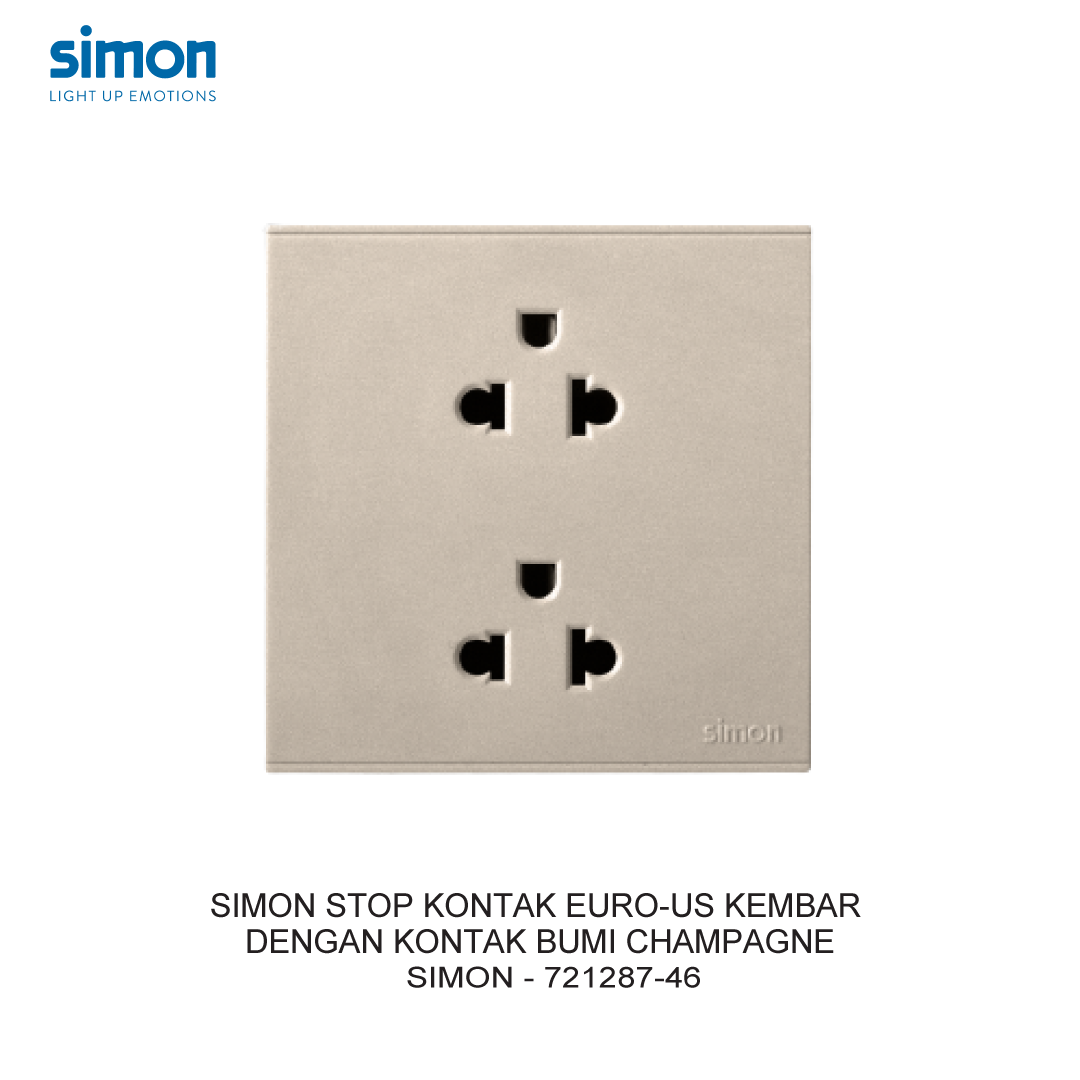 SIMON TWIN EURO-US SOCKET WITH EARTH CONTACT CHAMPAGNE