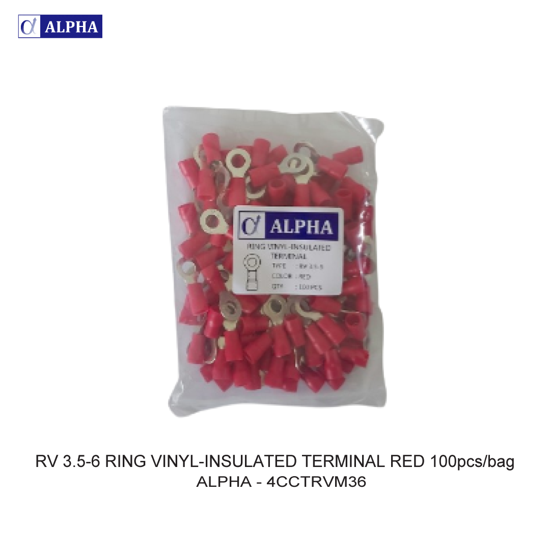 RV 3.5-6 RING VINYL-INSULATED TERMINAL RED 100pcs/bag