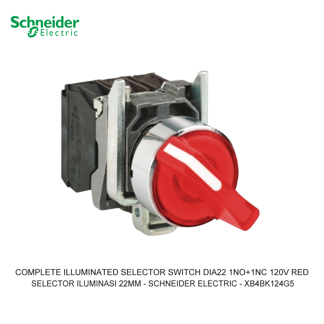 COMPLETE ILLUMINATED SELECTOR SWITCH DIA22 2-POSITION STAY PUT 1NO+1NC 120V RED