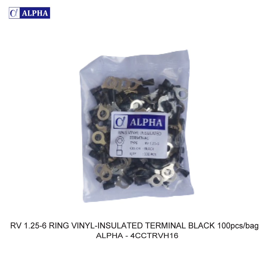 RV 1.25-6 RING VINYL-INSULATED TERMINAL BLACK 100pcs/bag