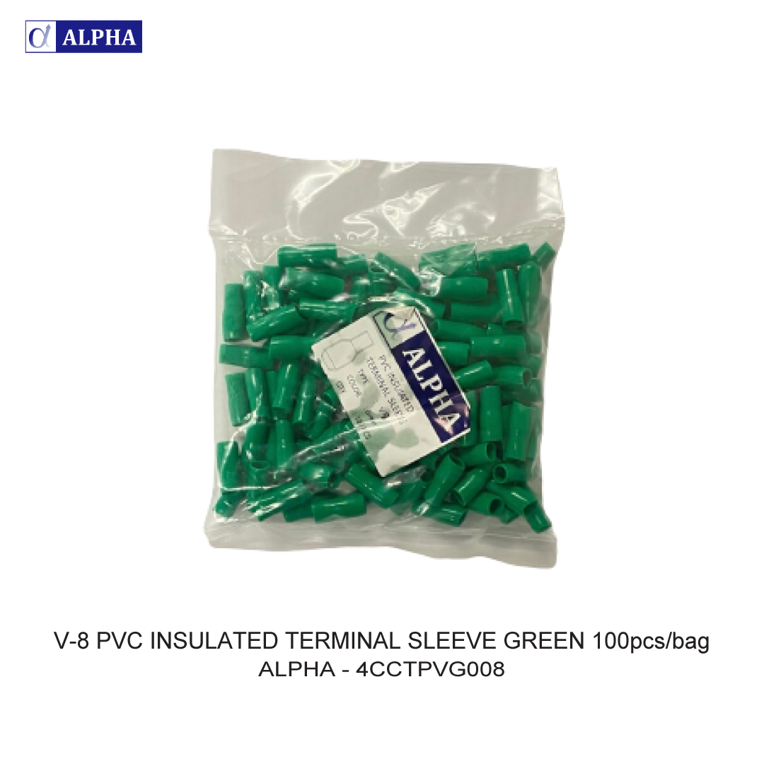 V-8 PVC INSULATED TERMINAL SLEEVE GREEN 100pcs/bag