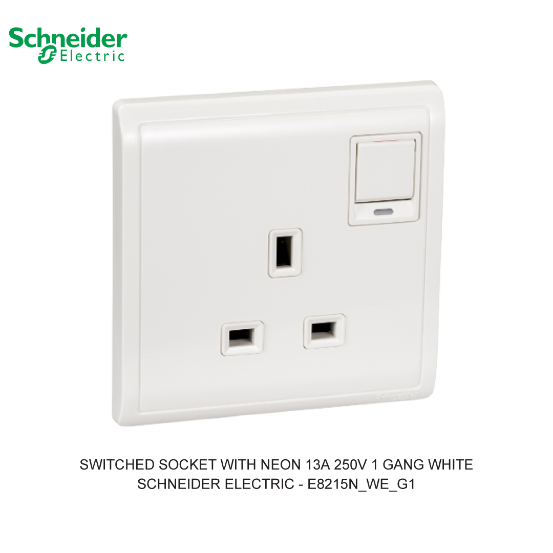 SWITCHED SOCKET WITH NEON 13A 250V 1 GANG WHITE