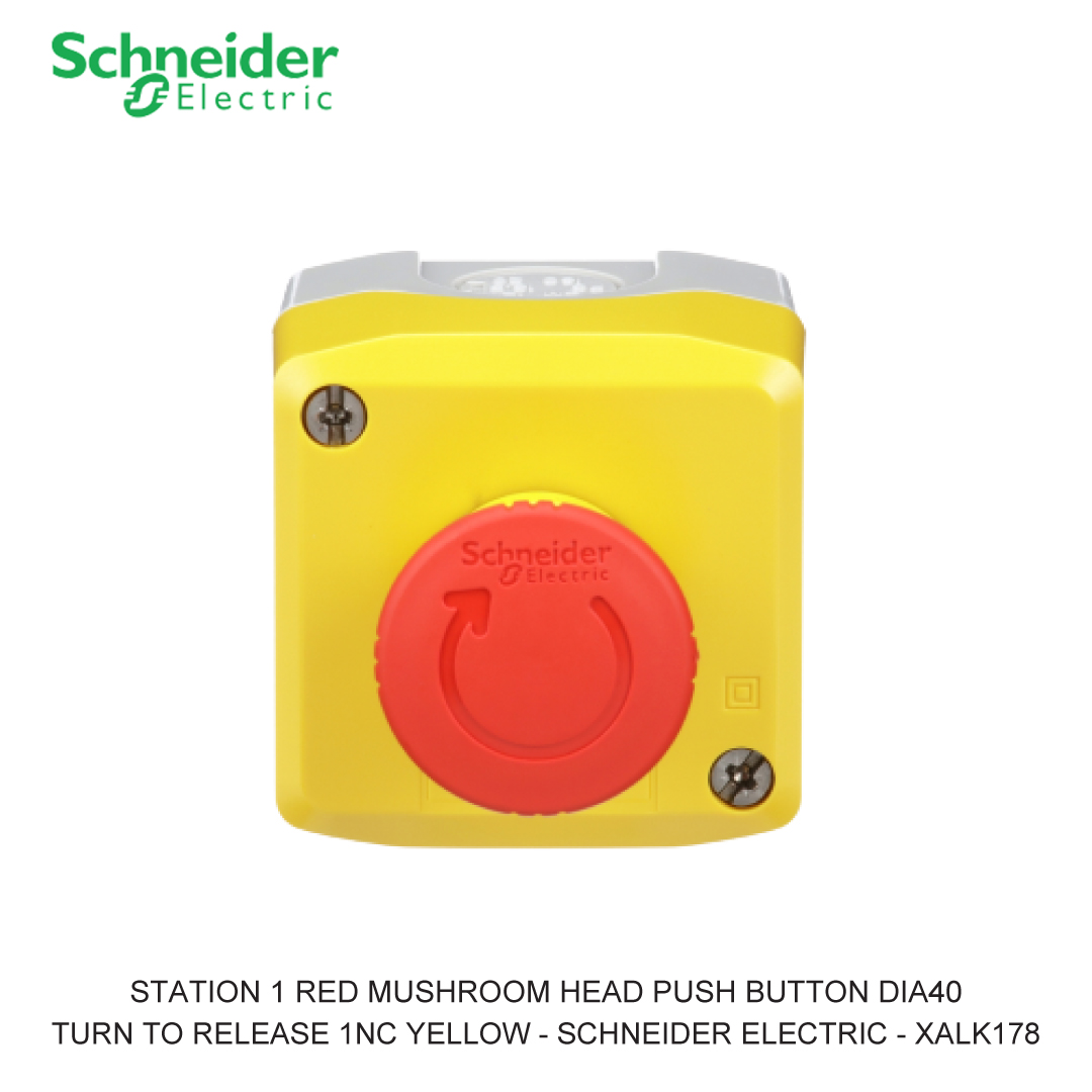 STATION 1 RED MUSHROOM HEAD PUSH BUTTON DIA40 TURN TO RELEASE 1NC YELLOW
