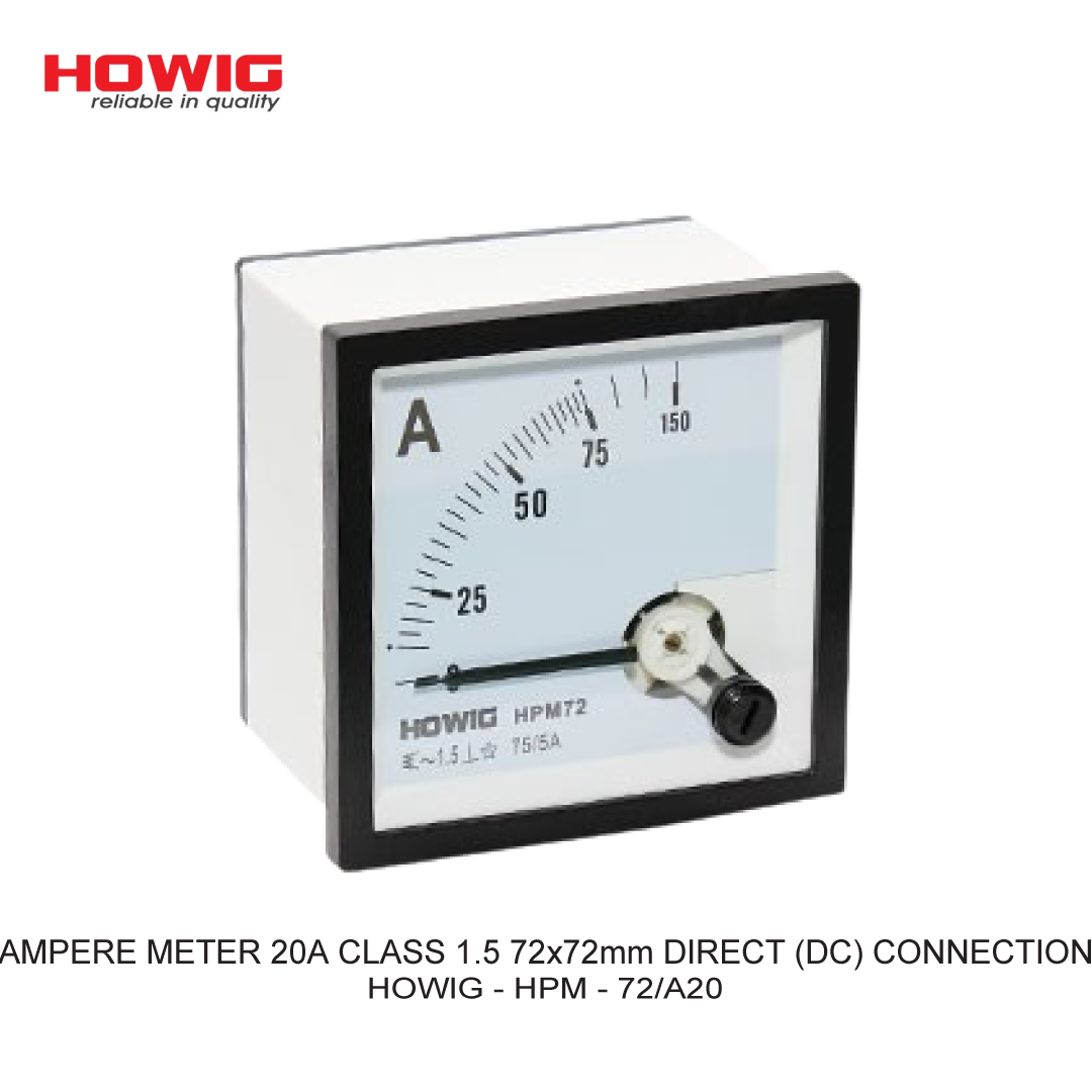 AMPERE METER 20A CLASS 1.5 72x72mm DIRECT (DC) CONNECTION