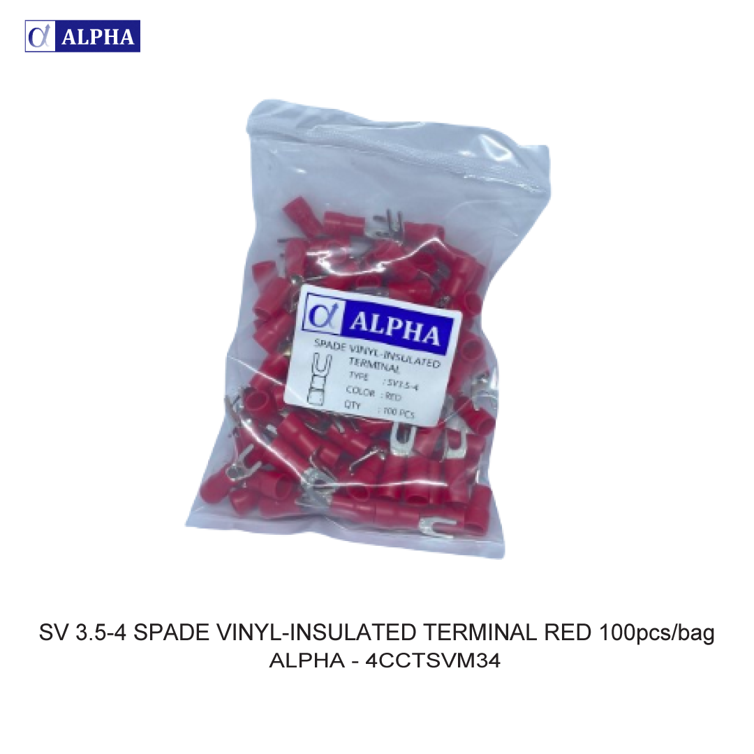 SV 3.5-4 SPADE VINYL-INSULATED TERMINAL RED 100pcs/bag