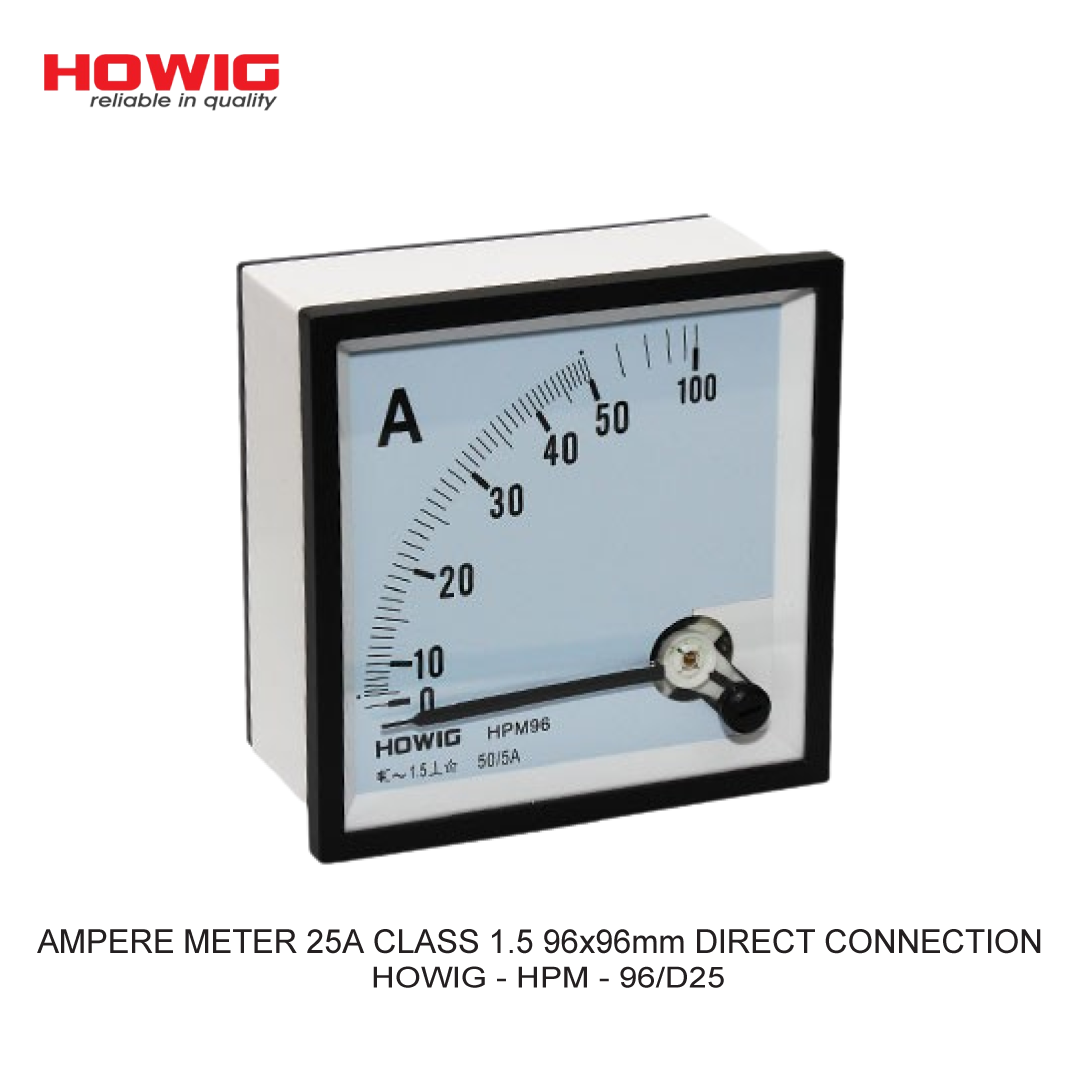 AMPERE METER 25A CLASS 1.5 96x96mm DIRECT CONNECTION