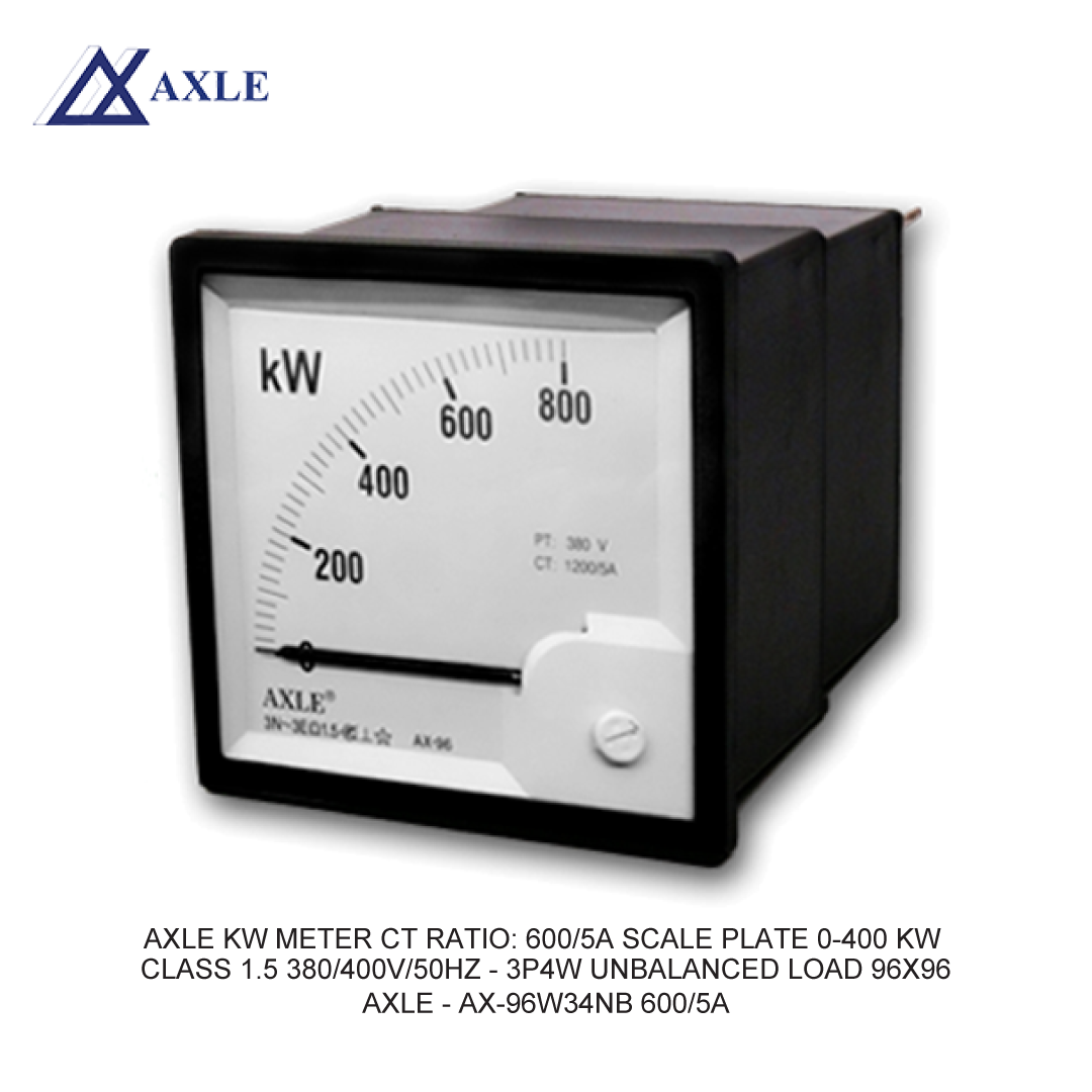AXLE KW METER CT RATIO: 600/5A SCALE PLATE 0-400 KW CLASS 1.5 380/400V/50HZ - 3P4W UNBALANCED LOAD 96X96