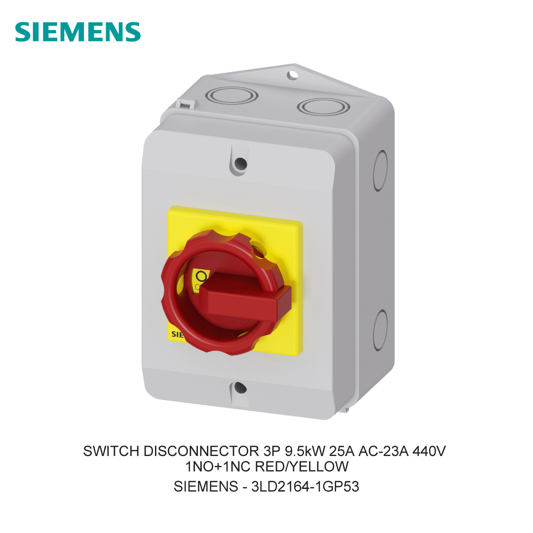 SWITCH DISCONNECTOR 3P 9.5kW 25A AC-23A 440V 1NO+1NC RED/YELLOW