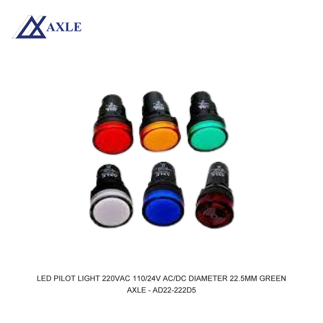 AXLE LED PILOT LIGHT 220VAC 110/24V AC/DC DIAMETER 22.5MM GREEN