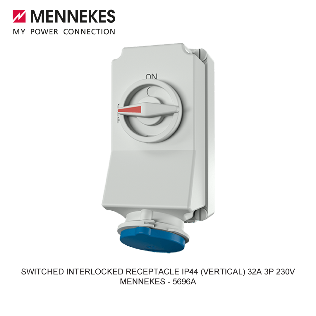 SWITCHED INTERLOCKED RECEPTACLE IP44 (VERTICAL) 32A 3P 230V