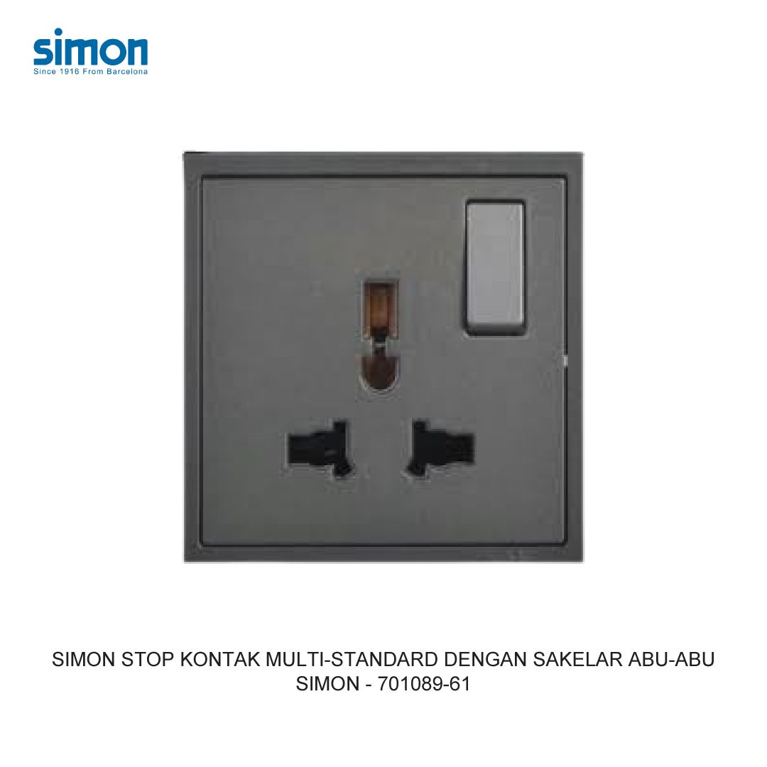 SIMON MULTI-STANDARD SOCKET MODULE WITH SWITCH GREY