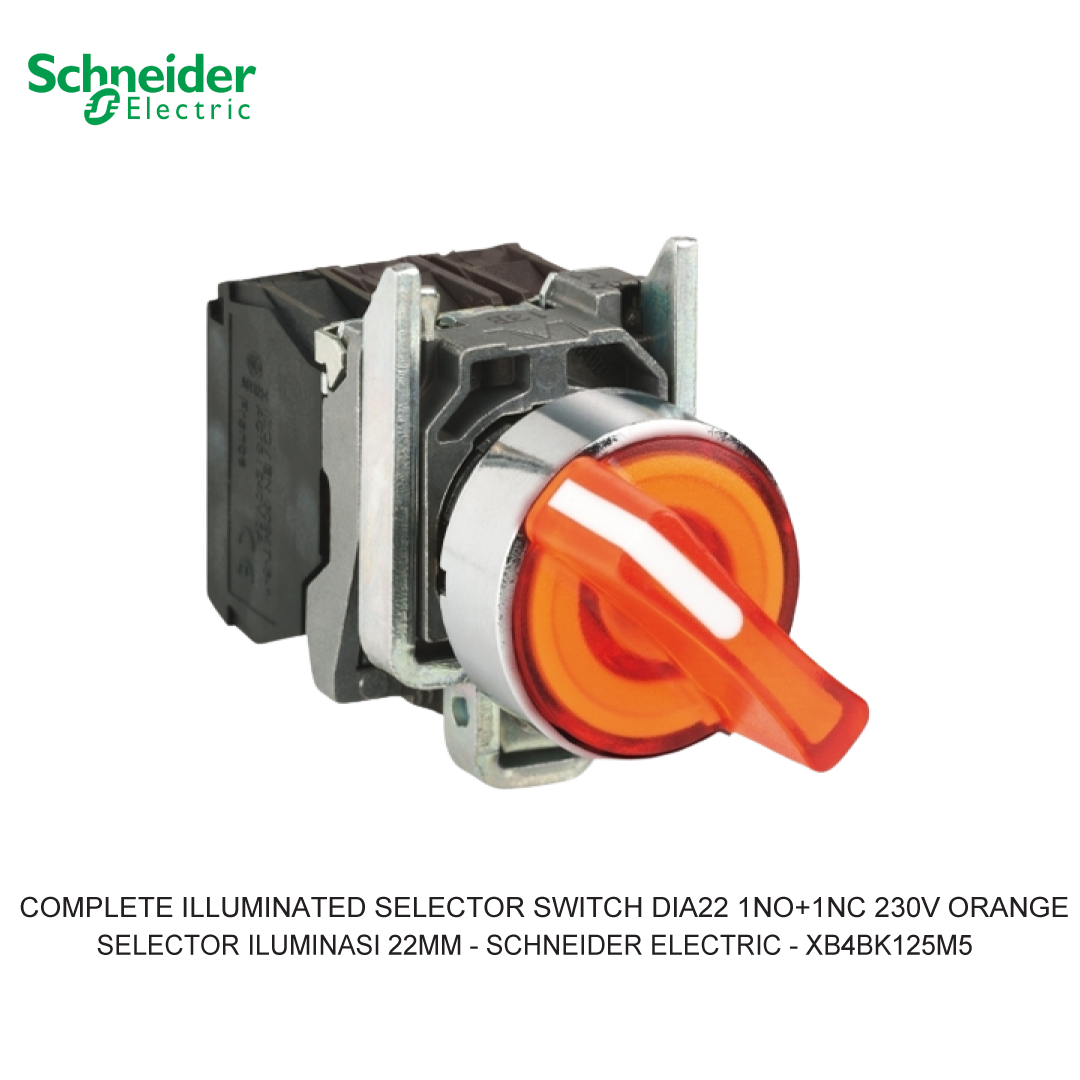 COMPLETE ILLUMINATED SELECTOR SWITCH DIA22 2-POSITION STAY PUT 1NO+1NC 230V ORANGE