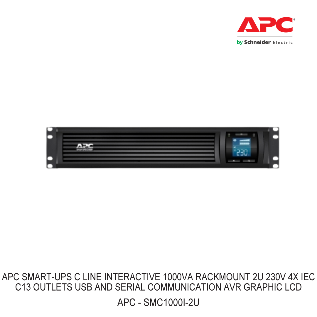 APC SMART-UPS C LINE INTERACTIVE 1000VA RACKMOUNT 2U 230V 4X IEC C13 OUTLETS USB AND SERIAL COMMUNICATION AVR GRAPHIC LCD