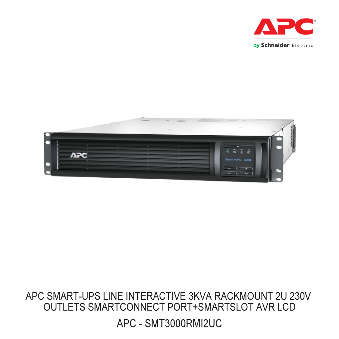 APC SMART-UPS LINE INTERACTIVE 3KVA RACKMOUNT 2U 230V OUTLETS SMARTCONNECT PORT+SMARTSLOT AVR LCD