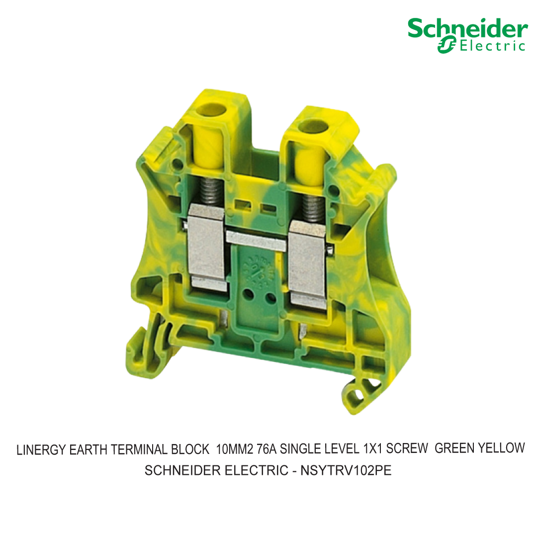 LINERGY EARTH TERMINAL BLOCK  10MM2 76A SINGLE LEVEL 1X1 SCREW  GREEN YELLOW
