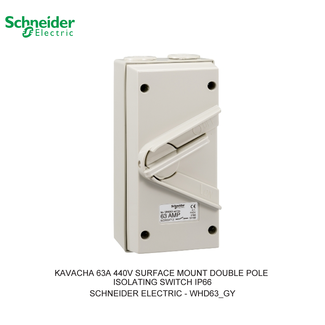 KAVACHA 63A 440V SURFACE MOUNT DOUBLE POLE ISOLATING SWITCH IP66