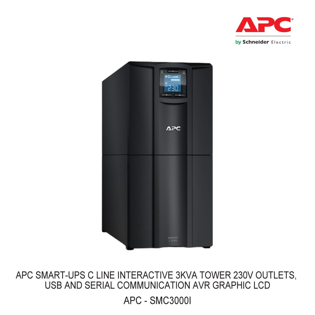 APC SMART-UPS C LINE INTERACTIVE 3KVA TOWER 230V OUTLETS, USB AND SERIAL COMMUNICATION AVR GRAPHIC LCD