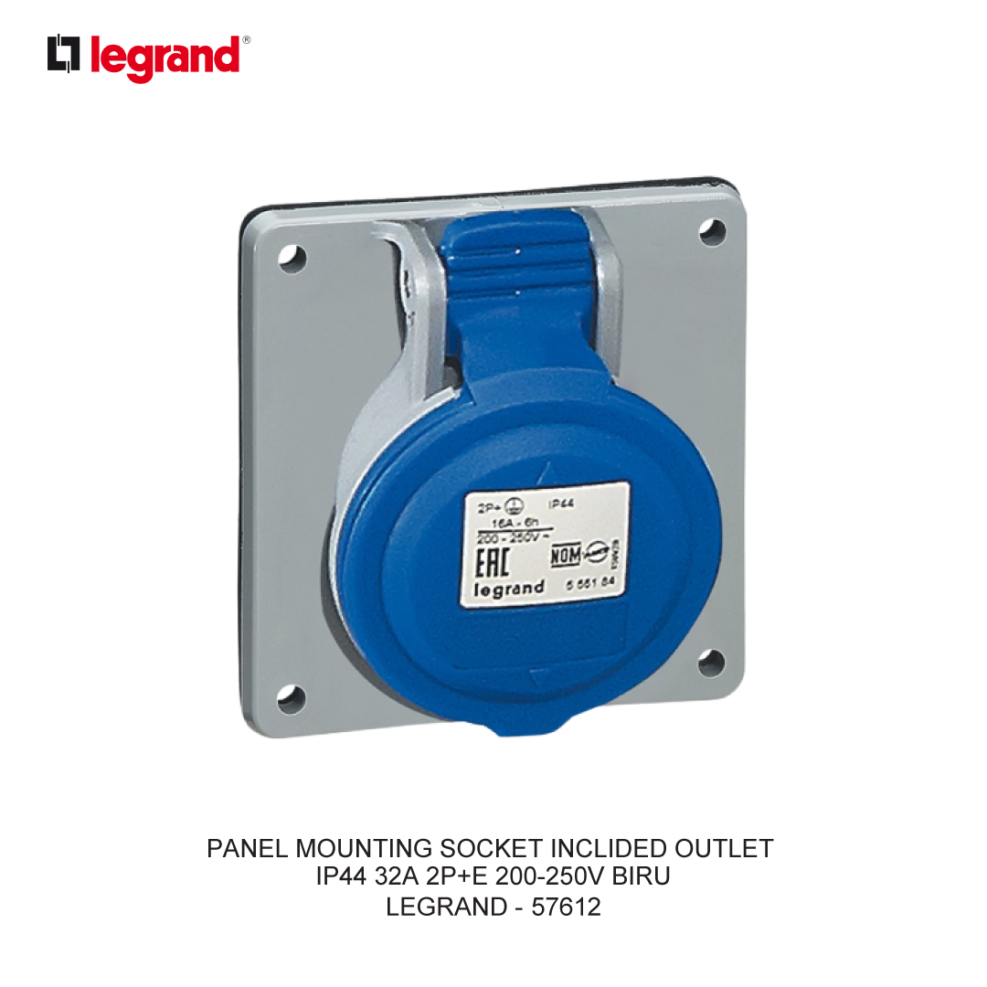 PANEL MOUNTING SOCKET INCLIDED OUTLET IP44 32A 2P+E 200-250V BIRU