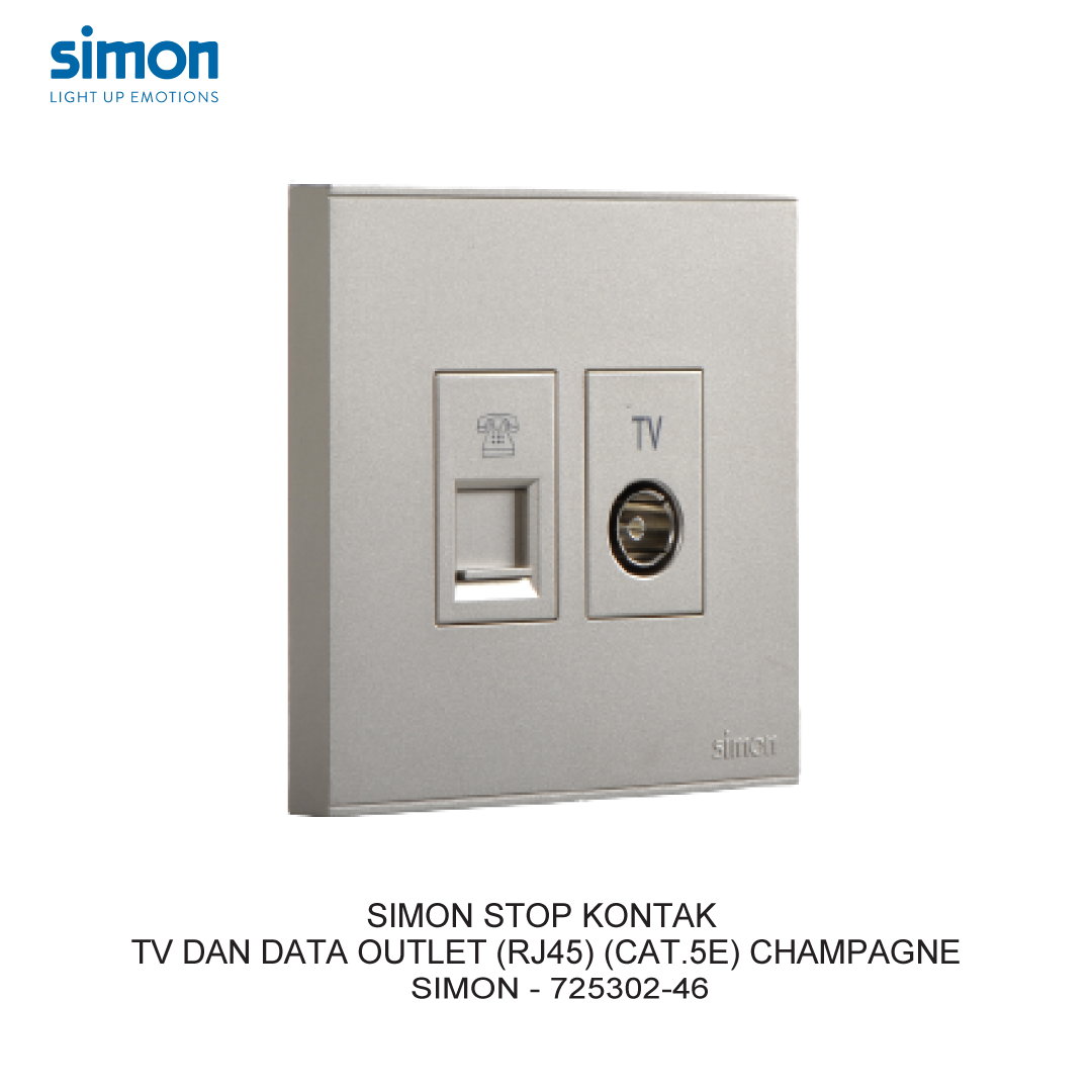 SIMON STOP KONTAK TV DAN DATA OUTLET (RJ45) (CAT.5E) CHAMPAGNE